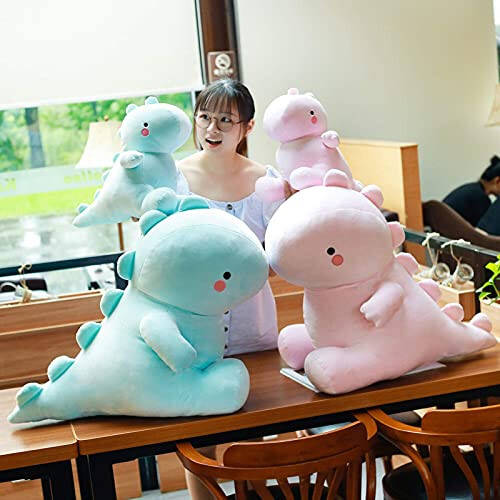 VHYHCY Cute Dinosaur Plush Toys, Fat Dinosaur Stuffed Dolls, Soft Animal Dino Plushie, Birthday Gifts for Kids Girls Boys Blue 12 inch - 5