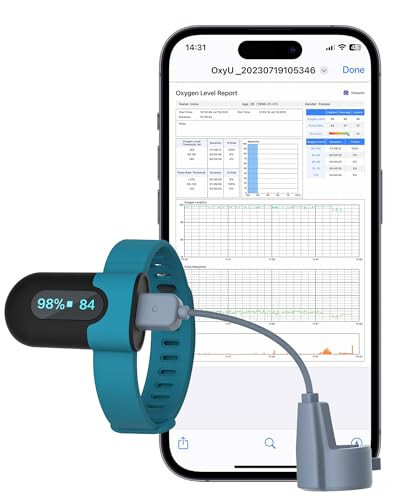 Vibeat OxyU Oxygen Monitor for O2 & Heart Rate Continuous Tracking, Wrist Wearable Pulse Oximeter, Notification of Threshold Exceed, Bluetooth Finger Oxygen Meter with Free App & PC Report - 1