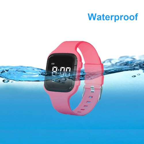 Vibrating Alarm Watch Waterproof Wake Up Watch Silent Medical Reminder Watch - with Timer and 15 Daily Alarms (Pink Square - Waterproof) - 5