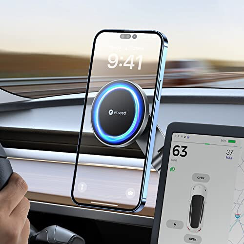 VICSEED Tesla Telefon Tutucu【En Güçlü Manyetik Güç】MagSafe Araba Tutucu Tesla Model 3 Model Y için, Katlanabilir Gizli Tesla Telefon Tutucu Tüm Telefonlara Uyar, Tesla Model Y Aksesuarları Tesla Model 3 Aksesuarları - 1