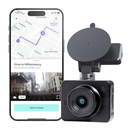 Видеорегистратор Nexar Beam GPS Dash Cam - 1 год подписки на приложение Nexar включено - неограниченное облачное хранилище, записи вождения, режим парковки, ночное видение, все в приложении Nexar - WiFi HD фронтальная камера (32 ГБ SD) - 1