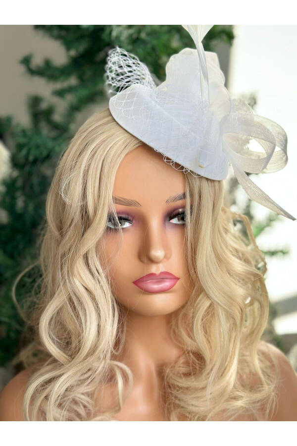 Vintage Custom Design Bridal Wedding Veil Feathered Rose Pearl Hat Hair Accessory Clip Hat Buckle White - 2