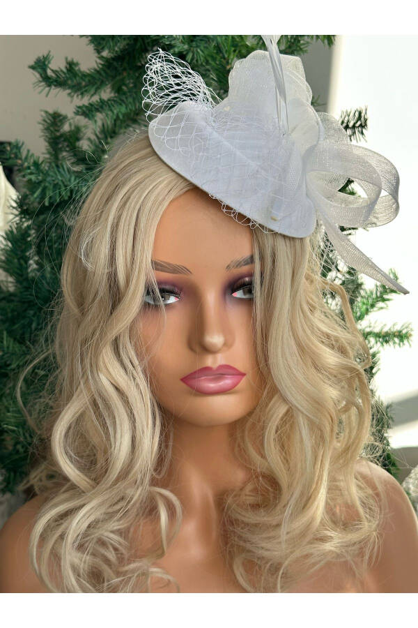 Vintage Custom Design Bridal Wedding Veil Feathered Rose Pearl Hat Hair Accessory Clip Hat Buckle White - 4