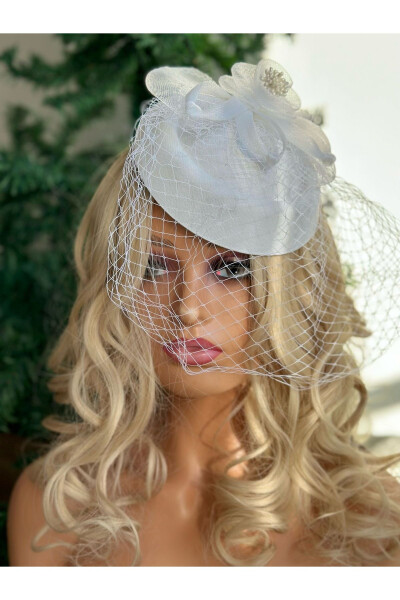 Vintage Design Bridal Wedding Long Veil Beaded Flower Hat Hair Accessory Cap Clip White - 2