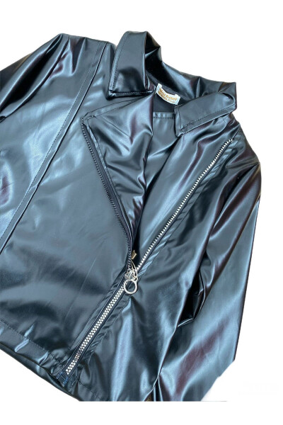 Vintage Leather Jacket with Side Zipper for Girls - 3