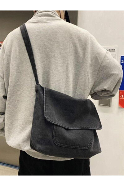 Vintage Unisex Denim Grey Messenger Bag - 1