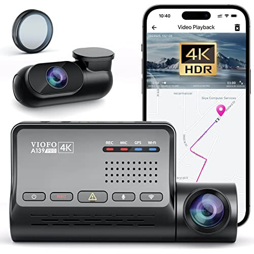 VIOFO 4K HDR Front and Rear A139 Pro 2CH Dash Cam, STARVIS 2 IMX678 Sensor, Superb Night Vision, Ultra HD 4K + 1080P Dashcam for Car, 5GHz WiFi GPS, 24H Parking Mode (A139PRO 2CH) - 1