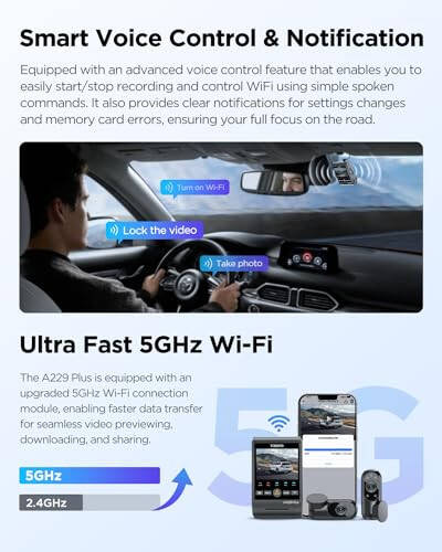 VIOFO A229 Plus 3 Channel Dash Cam, Dual STARVIS 2 Sensors, 3-Channel HDR, 1440P+1440P+1080P Front Inside and Rear Car Camera, 5GHz Wi-Fi, Voice Control, Ultra-Precise GPS, 24 Hours Parking Mode - 8