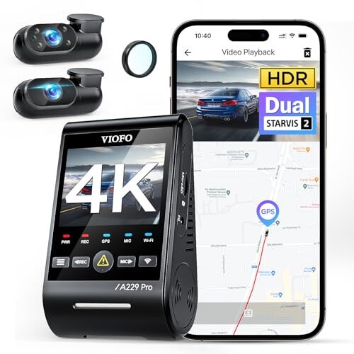 VIOFO A229 Pro 3 Channel 4K HDR Dash Cam, Dual STARVIS 2 Sensors IMX678 & IMX675, 4K+2K+1080P Front Inside and Rear Triple Car Camera, 5GHz WiFi GPS, Voice Control, 24H Parking Mode, Support 512GB - 1