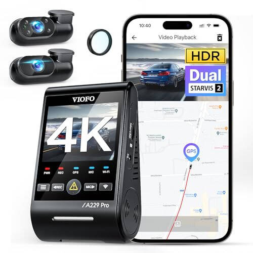 VIOFO A229 Pro 3 Kanal 4K HDR Dash Cam, Ikkita STARVIS 2 Sensor IMX678 & IMX675, 4K+2K+1080P Oldingi Ichki va Orqa Uchta Avtomobil Kamerasi, 5GHz WiFi GPS, Ovozli Boshqarish, 24 soatlik Avtoturargoh Rejimi, 512GB qo'llab-quvvatlash - 1