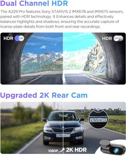 VIOFO A229 Pro 4K HDR Araç Kamerası, Çift STARVIS 2 IMX678 IMX675, 4K+2K Ön ve Arka Araç Kamerası, HDR'li 2 Kanal, Sesli Komut, 5GHz WiFi GPS, Gece Görüşü 2.0, 24 Saat Park Modu, Maksimum 512GB Destek - 8