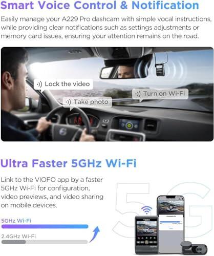 VIOFO A229 Pro 4K HDR Araç Kamerası, Çift STARVIS 2 IMX678 IMX675, 4K+2K Ön ve Arka Araç Kamerası, HDR'li 2 Kanal, Sesli Komut, 5GHz WiFi GPS, Gece Görüşü 2.0, 24 Saat Park Modu, Maksimum 512GB Destek - 10