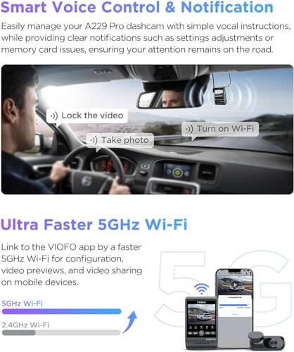 VIOFO A229 Pro 4K HDR Araç Kamerası, Çift STARVIS 2 IMX678 IMX675, 4K+2K Ön ve Arka Araç Kamerası, HDR'li 2 Kanal, Sesli Komut, 5GHz WiFi GPS, Gece Görüşü 2.0, 24 Saat Park Modu, Maksimum 512GB Destek - 10