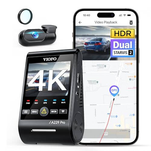 VIOFO A229 Pro 4K HDR Araç Kamerası, Çift STARVIS 2 IMX678 IMX675, 4K+2K Ön ve Arka Araç Kamerası, HDR'li 2 Kanal, Sesli Komut, 5GHz WiFi GPS, Gece Görüşü 2.0, 24 Saat Park Modu, Maksimum 512GB Destek - 1