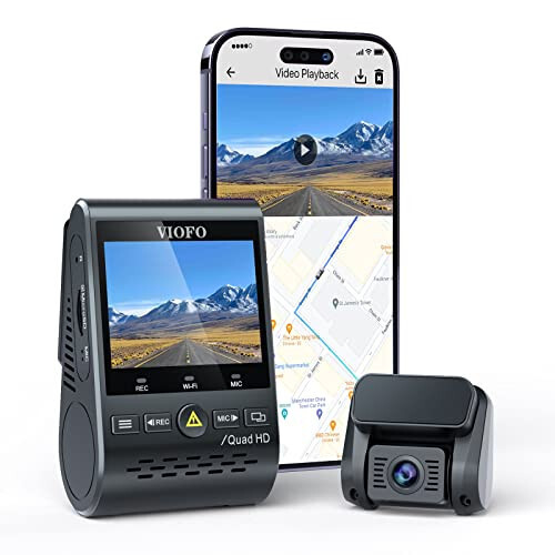 VIOFO Çift Dash Cam, 2K 1440P 60fps+1080P 30fps Ön ve Arka Dash Kamera Wi-Fi GPS, Park Modu, Acil Kayıt, Süper Kapasitör, Hareket Algılama (A129 Plus Duo) - 1