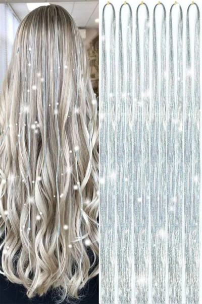 Viral Grey Glitter Silver Glitter Clip-in Hair Extension Weft 50 Cm - 7