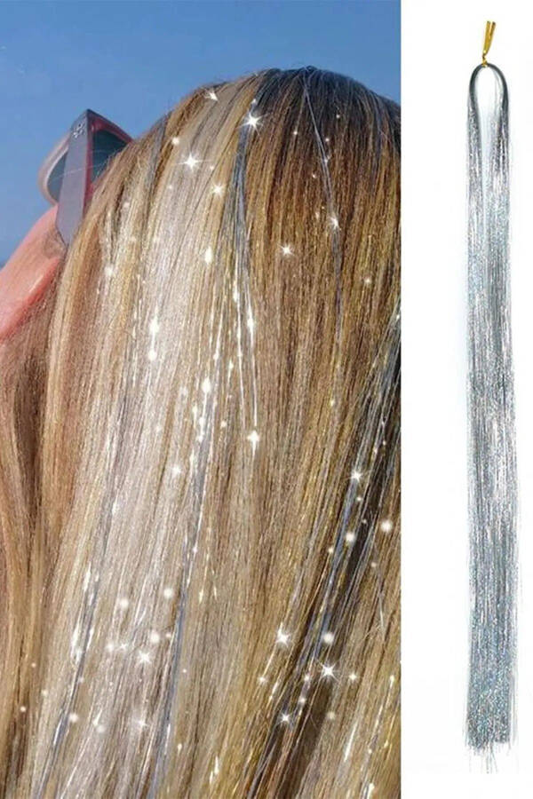 Viral Grey Glitter Silver Glitter Clip-in Hair Extension Weft 50 Cm - 8