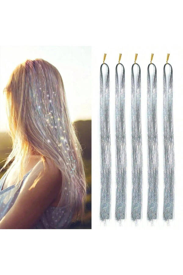 Viral Grey Glitter Silver Glitter Clip-in Hair Extension Weft 50 Cm - 9