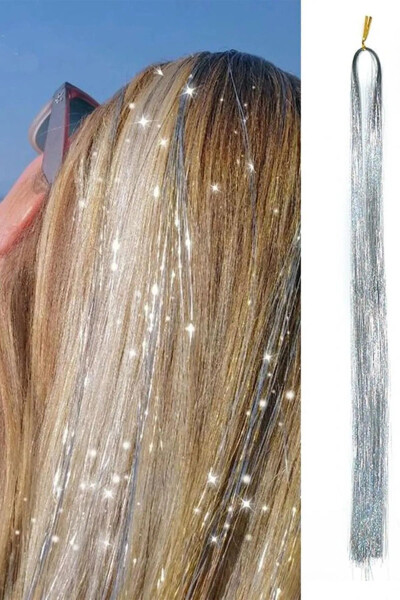 Viral Grey Glitter Silver Glitter Clip-in Hair Extension Weft 50 Cm - 5