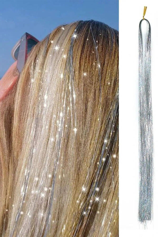 Viral Grey Glitter Silver Glitter Clip-in Hair Extension Weft 50 Cm - 2