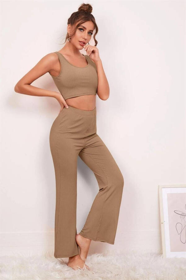 Viscose Pale Brown 3-piece Crop Suit 7007 - 2