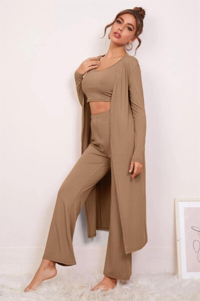 Viscose Pale Brown 3-piece Crop Suit 7007 - 3