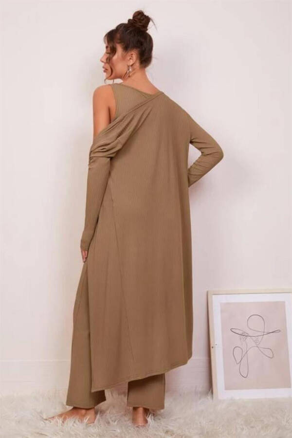 Viscose Pale Brown 3-piece Crop Suit 7007 - 4