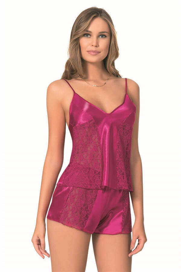 Vişne Saten Babydoll Şort Takımı - 1