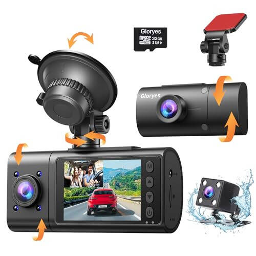 Vital Dash Cam, 3 Channel Dash Cam Front and Rear Inside, Interior Car Camera, 2.5K/1440P Front car Dash cam, Front+Interior, Front+Rear Dash Camera for Cars Taxi with Night Vision, Parking 1S Recording - 2