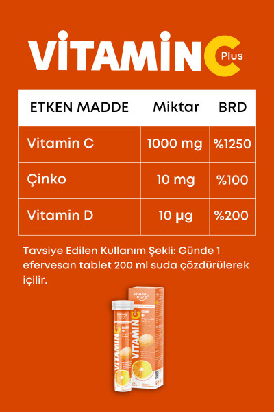 Vitamin C Plus 20 Efervesan Tablet (C Vitamini, Çinko, D3 Vitamini) - 6