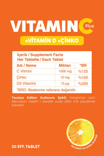 Vitamin C Plus 20 Efervesan Tablet (C Vitamini, Sink, D3 Vitamini) - 3