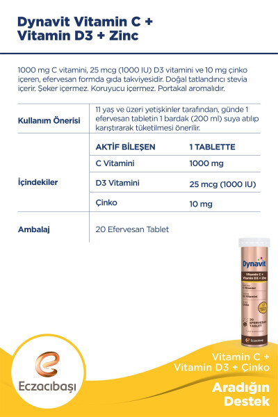 Vitamin C + Vitamin D3 + Çinko Zinc Tablet - 10