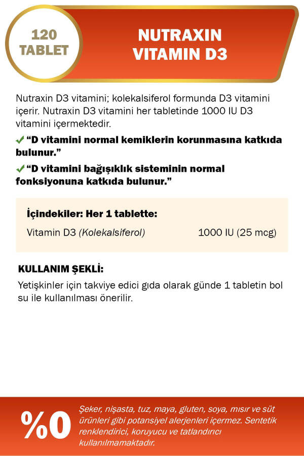 Vitamin D3 120 Tablets - 1,000 IU - 2