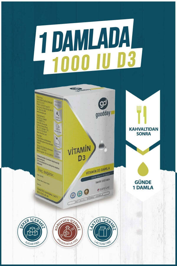 Vitamin D3 Bitkisel Besin Takviyesi 400 Damla 1000IU Soğuk Sıkım Zeytin Yağı - 3