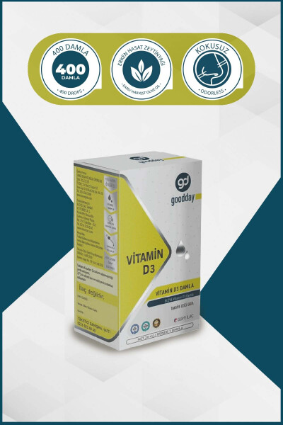 Vitamin D3 Bitkisel Besin Takviyesi 400 Damla 1000IU Soğuk Sıkım Zeytin Yağı - 10