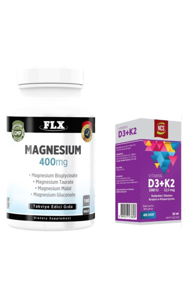 Vitamin D3 Vitamin K2 20 ml Flx Magnesium Magnezyum Elementleri 180 Tablet - 1