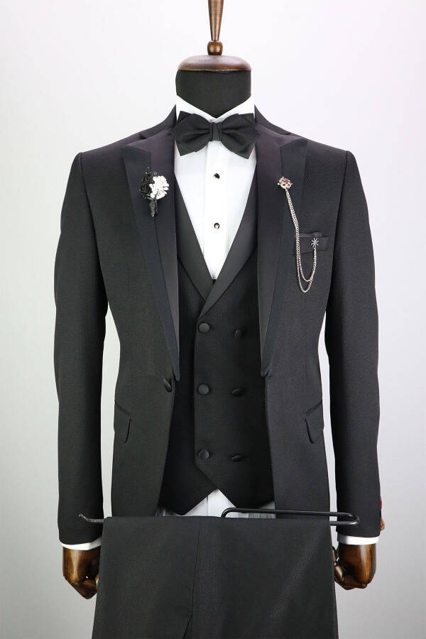 Vito Andolini Black Slim Fit Armored Vest Men's Wedding Suit Tuxedo - 1