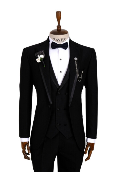 Vito Andolini Black Slim Fit Armored Waistcoat Men's Groom Tuxedo - 1