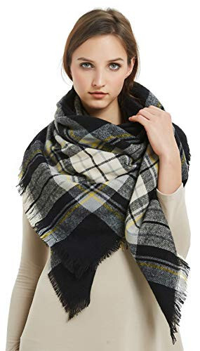 VIVIAN & VINCENT Fall Winter Scarf Classic Tassel Plaid Tartan Warm Soft Chunky Large Blanket Wrap Shawl Scarves for Women - 14