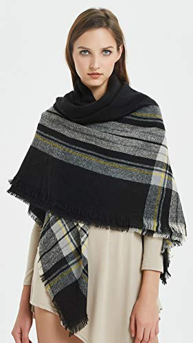 VIVIAN & VINCENT Fall Winter Scarf Classic Tassel Plaid Tartan Warm Soft Chunky Large Blanket Wrap Shawl Scarves for Women - 16