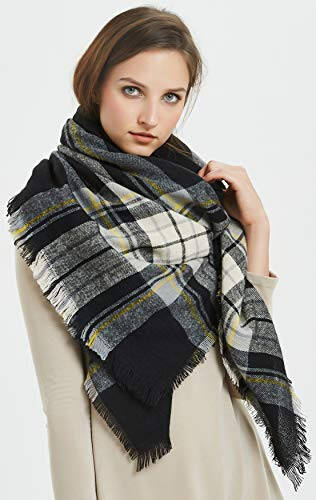 VIVIAN & VINCENT Fall Winter Scarf Classic Tassel Plaid Tartan Warm Soft Chunky Large Blanket Wrap Shawl Scarves for Women - 17