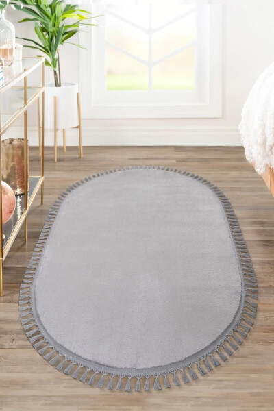 Vl Comfort Oval Pompom Tassel Plush Rug Gray - 2