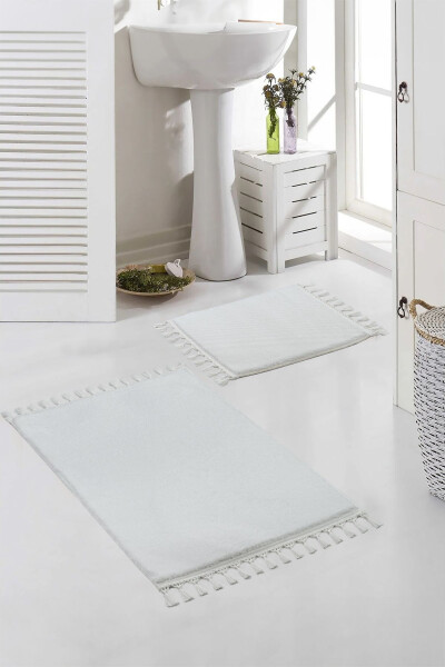 Vl Washable Premium Pompom Fringe Anti-Slip Base Faux Fur Bath Mat Set of 2 White - 8