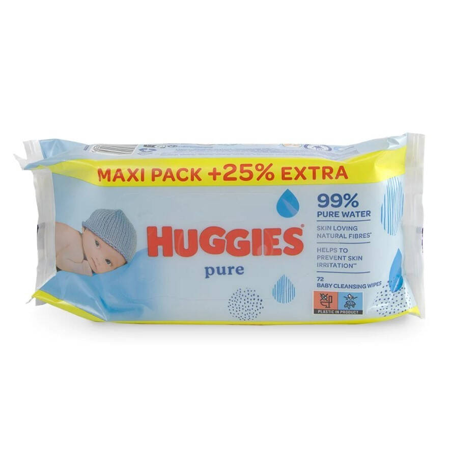 Влажные салфетки Huggies Pure для новорожденных чувствительной кожи 72 штуки - 1