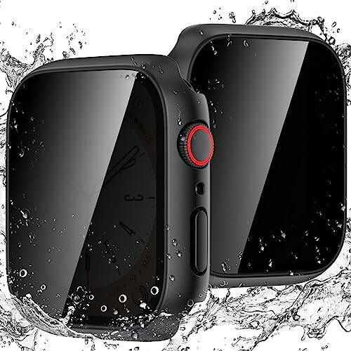 Водонепроницаемый чехол для конфиденциальности Goton для Apple Watch Series 9 8 7 6 5 4 SE Ultra 40 мм 44 мм 41 мм 45 мм 49 мм, Прочный бампер из поликарбоната Защитная пленка из закаленного стекла для аксессуаров для iWatch, 44 мм ЧерныйЧерный - 1