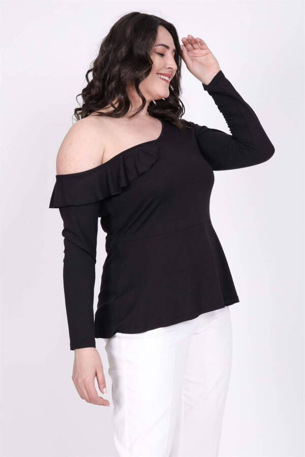 Volanlı Tek Kol Düşük Peplum Bluz - 5