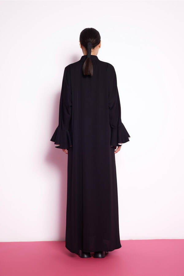 Volant Sleeve Abaya Black White - 5