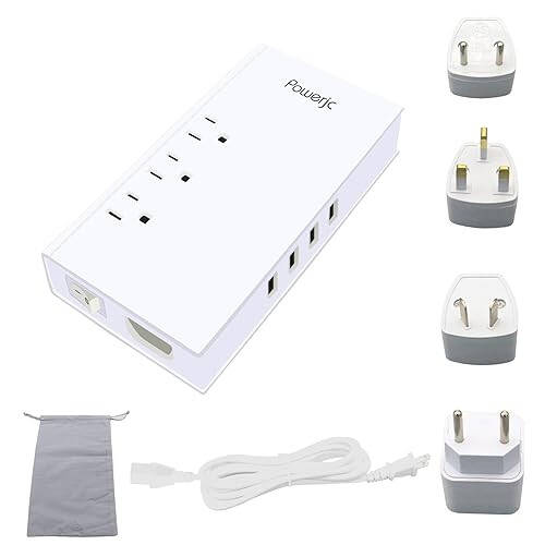 Voltage Converter Adapter Step Down 220V to 110V AC Output Rated Current 7A with 4 Smart USB Charging Ports White Powerjc - 1