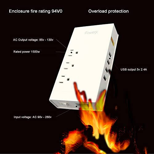 Voltage Converter Adapter Step Down 220V to 110V AC Output Rated Current 7A with 4 Smart USB Charging Ports White Powerjc - 3