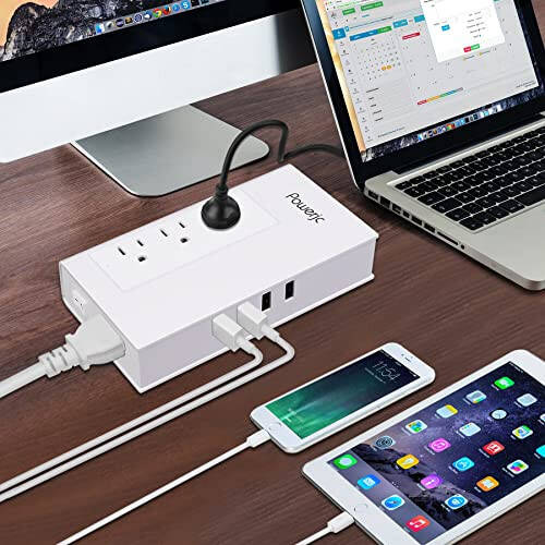 Voltage Converter Adapter Step Down 220V to 110V AC Output Rated Current 7A with 4 Smart USB Charging Ports White Powerjc - 4